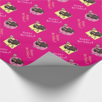 Happy Ostrich Dancing In Party Hat Cartoon Wrapping Paper by NoodleWings at Zazzle