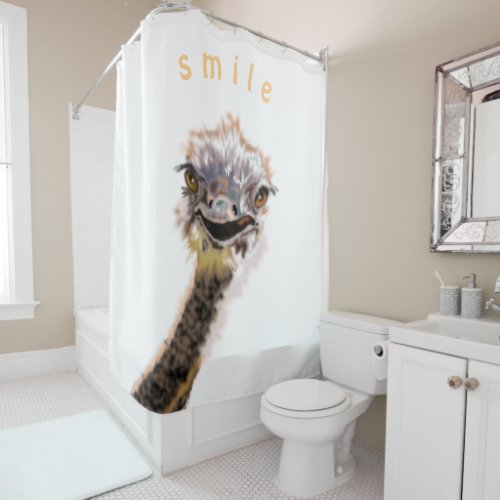 Happy Ostrich Funny Shower Cusrtain Your Text Shower Curtain