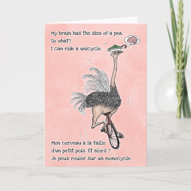 Happy Ostrich Moment - bilingual Card (Front)