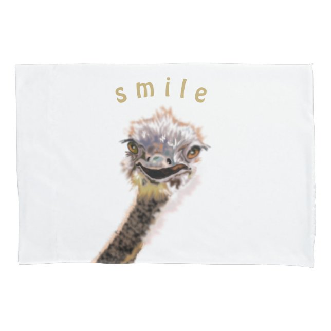 Happy Ostrich Pillow Case (Front)