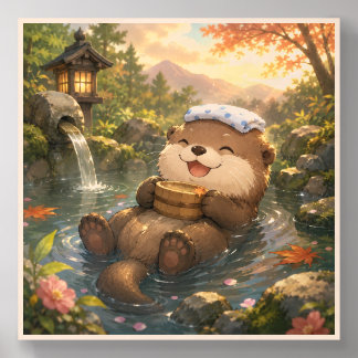 Happy Otter Hot Spring Wood Photo Tile