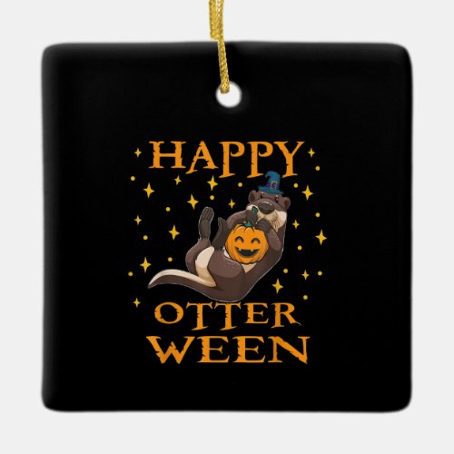 Happy Otterween Cute Sea Otter Halloween Costume Ceramic Ornament
