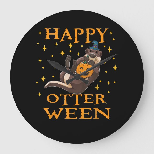 Happy Otterween Cute Sea Otter Halloween Costume Large Clock (Front)