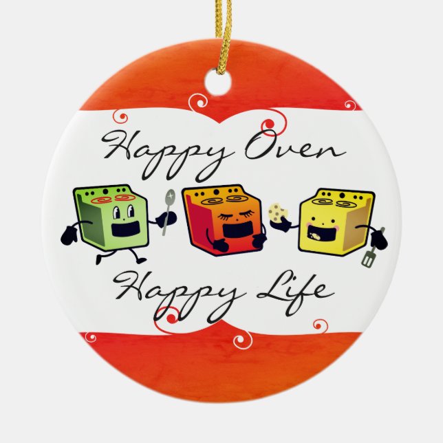 Happy ovens cooking baking Christmas ornament (Front)