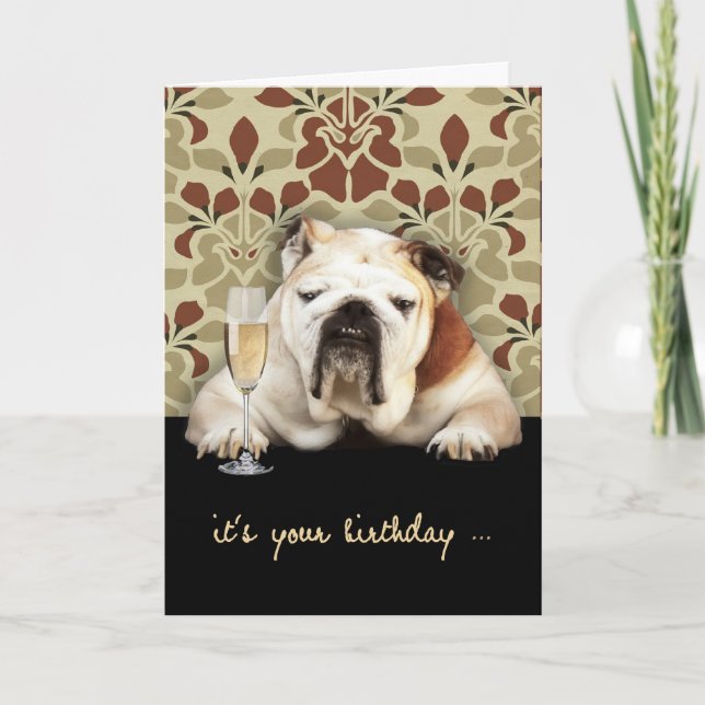 happy over the hill birthday, humor, bulldog card (Front)