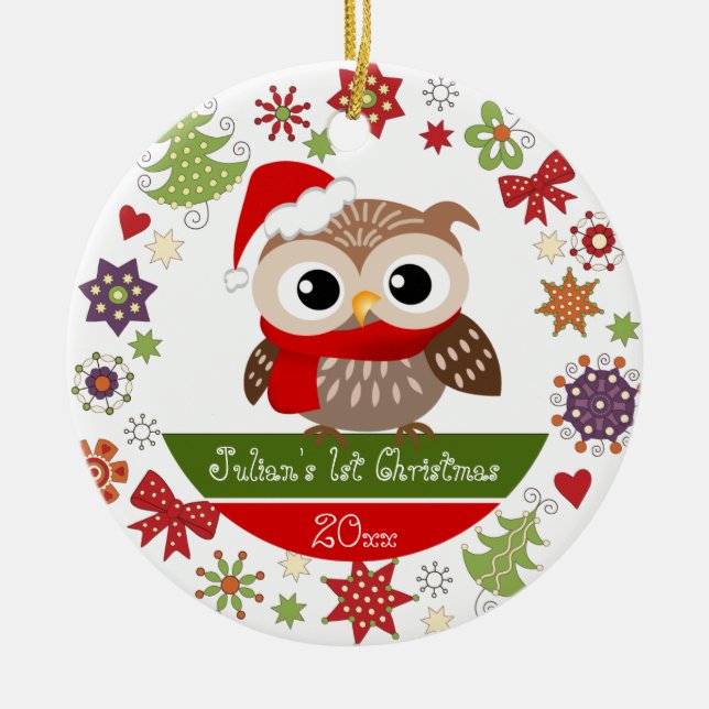 Happy Owl 1st Christmas Ornament (Front)