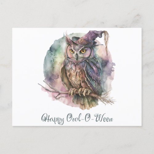 Happy Owl_O_Ween Mystical Pastel Owl Halloween Holiday Postcard