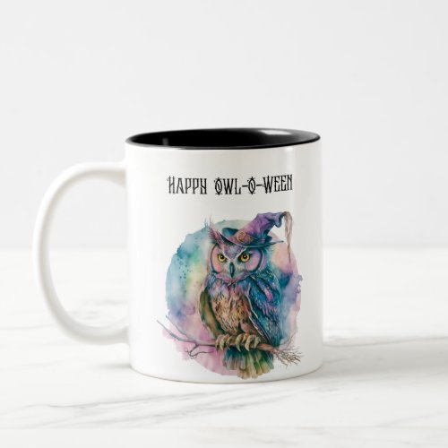 Happy Owl_O_Ween Owl Creepy Spooky Fun Halloween Two_Tone Coffee Mug
