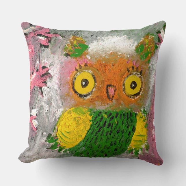 Happy owl throw pillow (Front)