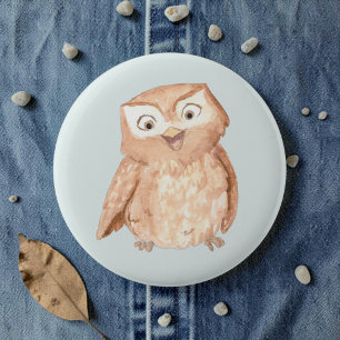 Happy Owl Watercolor Button