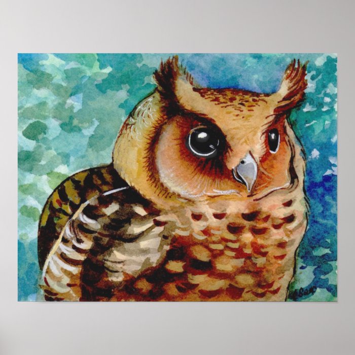 Happy Owl Watercolor Print