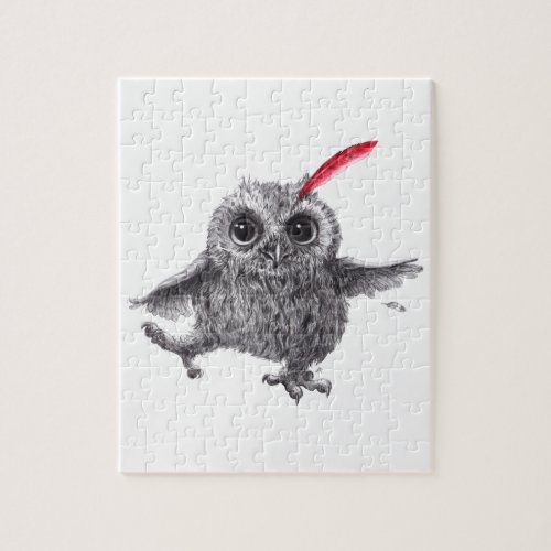 Happy Owl with Red Feather Jigsaw Puzzle