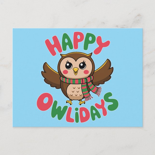 Happy Owlidays Holiday Postcard (Front)