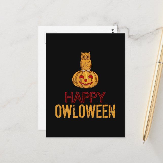 Happy Owloween, Halloween Postcard (Front/Back In Situ)