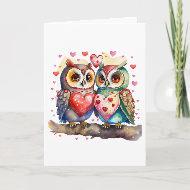 Happy Owls in Love BLANK  Card (Front)