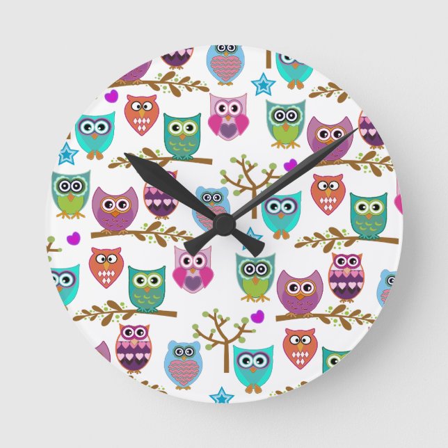 happy owls round clock (Front)