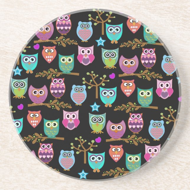 happy owls sandstone coaster (Front)