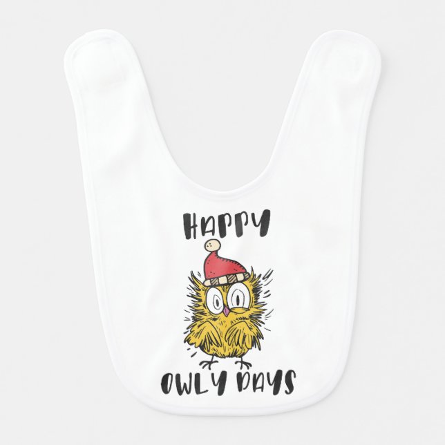 Happy Owly Days Funny Santa Owl Baby Bib (Front)