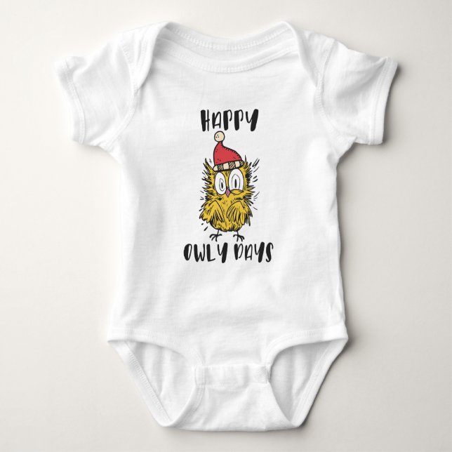 Happy Owly Days Funny Santa Owl Baby Bodysuit (Front)