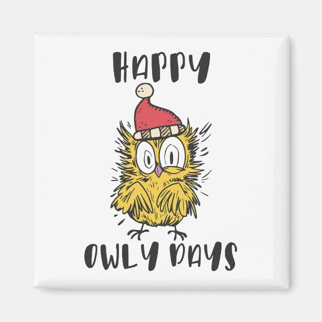 Happy Owly Days Funny Santa Owl Magnet (Front)