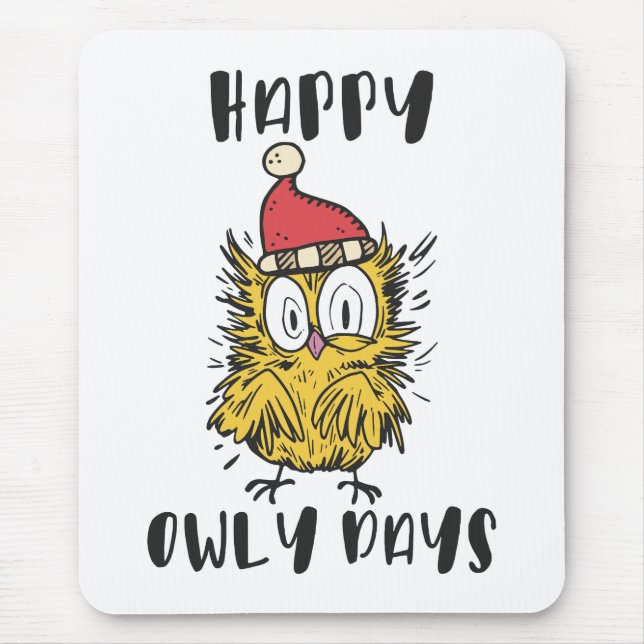 Happy Owly Days Funny Santa Owl Mouse Pad (Front)