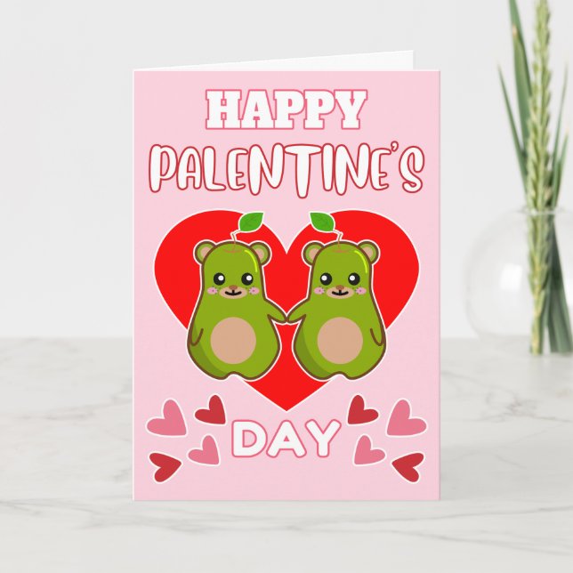 HAPPY PALENTINE'S DAY Cute Pear Bear Pair Holiday Card (Front)