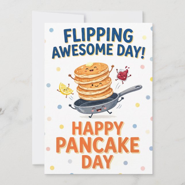 Happy Pancake Day Greeting Card - Flipping Pancake (Front)
