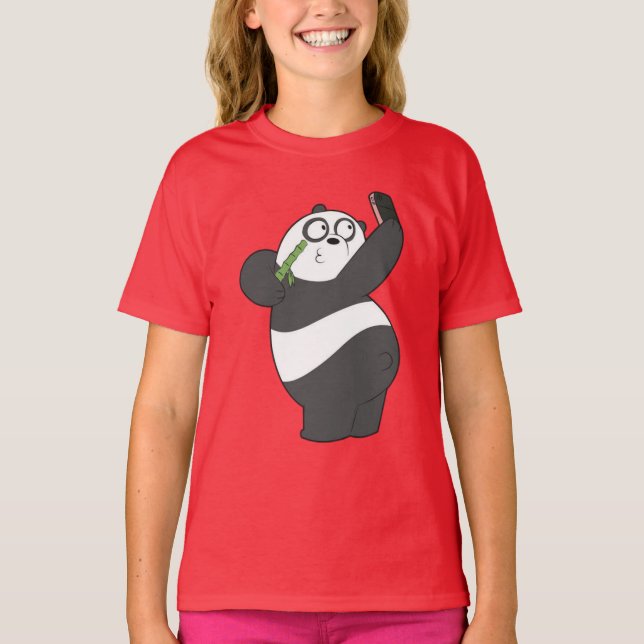 Happy Panda Dancing with Bamboo Kids T-Shirt (Front)
