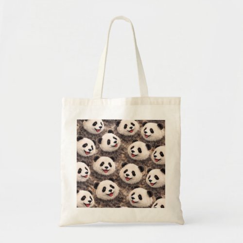 Happy Panda Faces Pattern Tote Bag