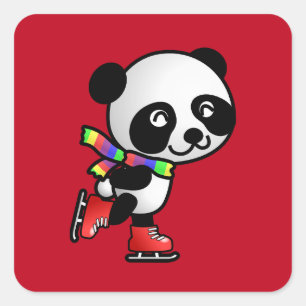 Happy Panda Goes Skating Square Sticker