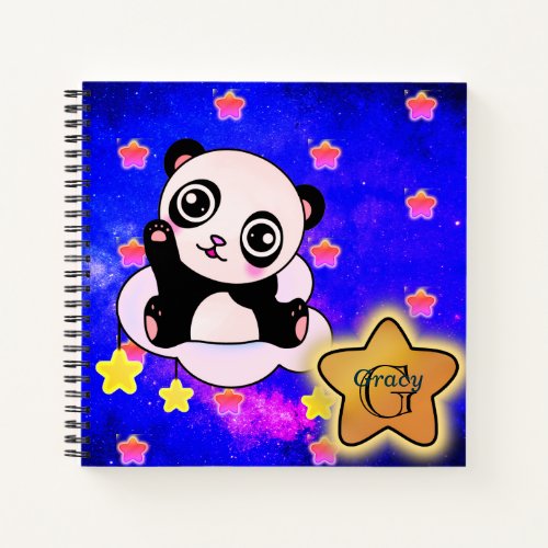 Happy Panda on Cloud waving in the Stars Notebook