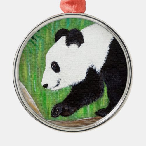 Happy Panda Painting Metal Ornament