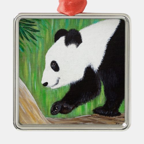 Happy Panda Painting Metal Ornament