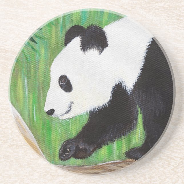 Happy Panda Painting Sandstone Coaster (Front)