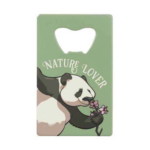 Happy Panda Smelling Blossom Nature Lover Cartoon Credit Card Bottle Opener