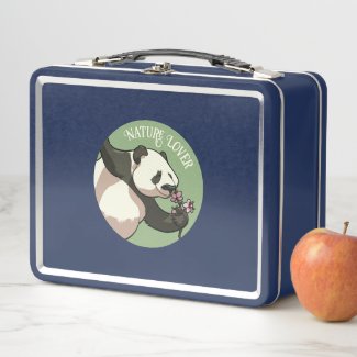 Happy Panda Smelling Blossom Nature Lover Cartoon Lunch Box