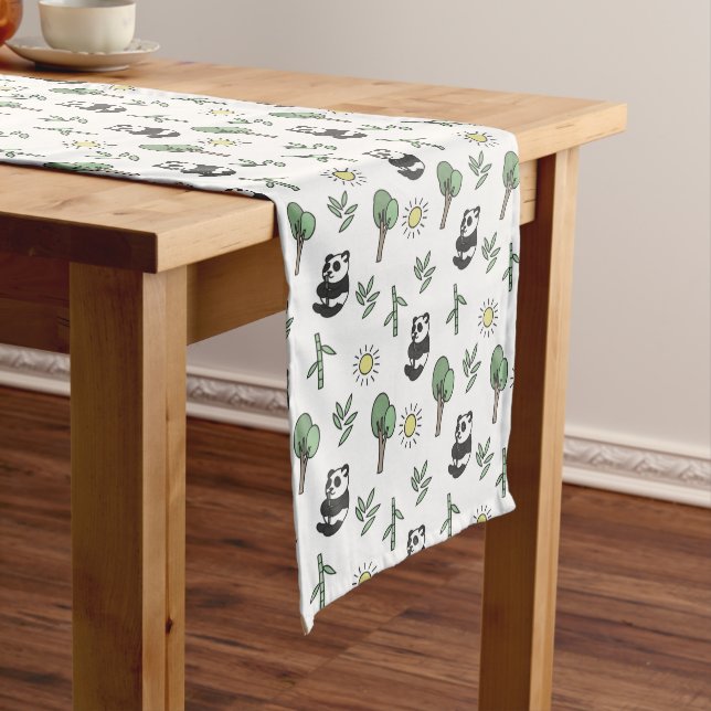 Happy Panda Sunshine Bamboo Eucalyptus Pattern Long Table Runner (In Situ)