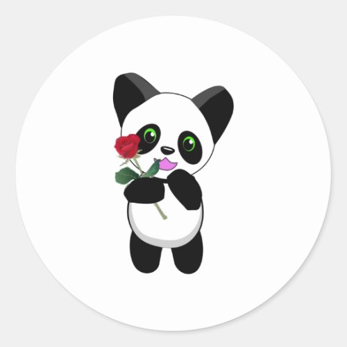 Happy Panda with a special Love Rose just for you Classic Round Sticker