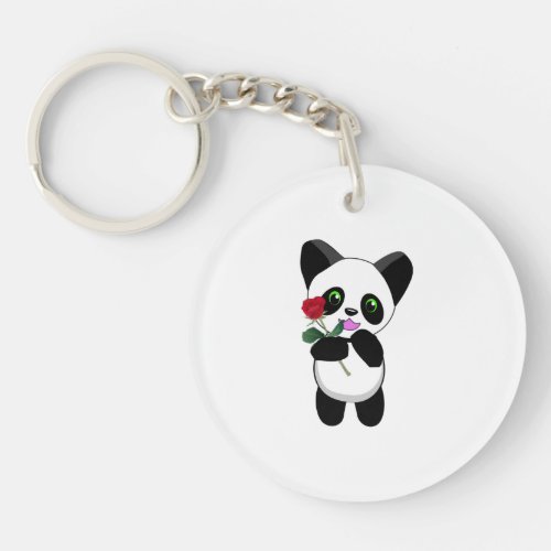 Happy Panda with a special Love Rose just for you Keychain