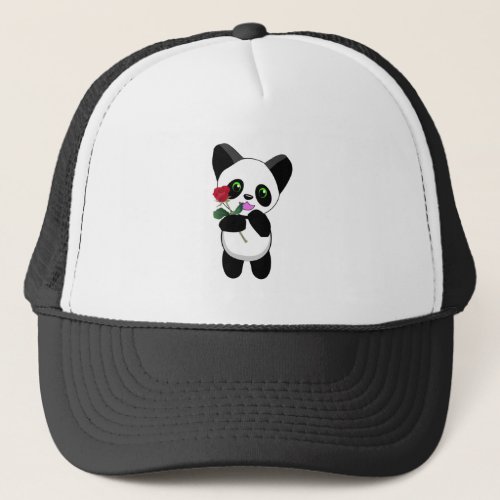 Happy Panda with a special Love Rose just for you Trucker Hat