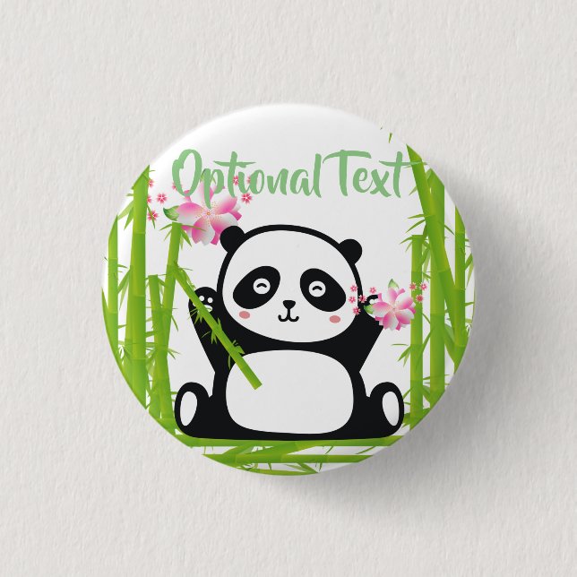 Happy Panda with Bamboo & Cherry Blossom  Button (Front)