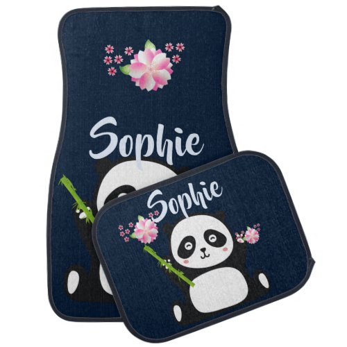 Happy Panda with Bamboo  Cherry Blossom    Car Floor Mat