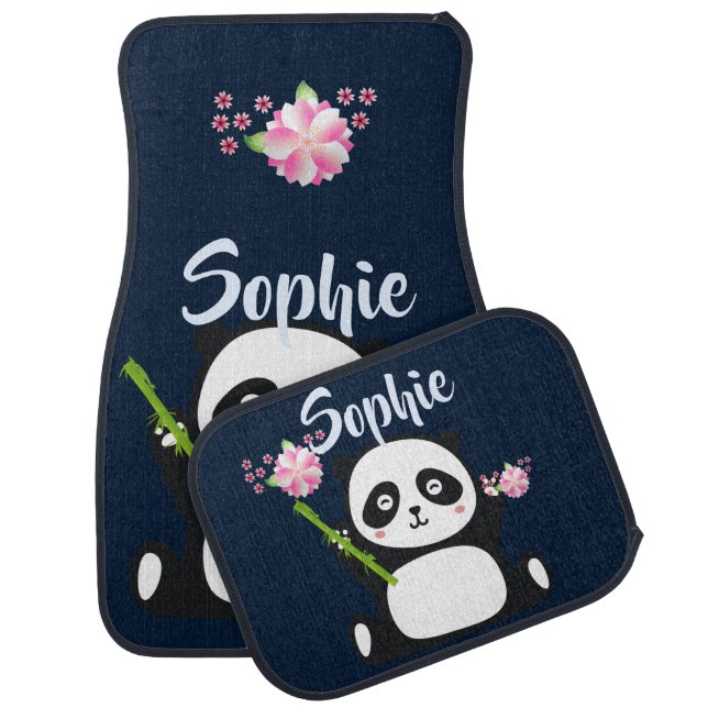 Happy Panda with Bamboo & Cherry Blossom    Car Floor Mat (Set)