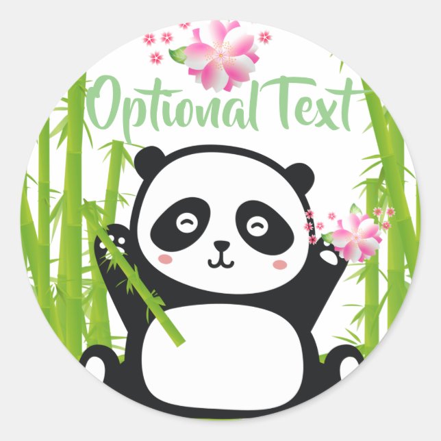 Happy Panda with Bamboo & Cherry Blossom Classic Round Sticker (Front)