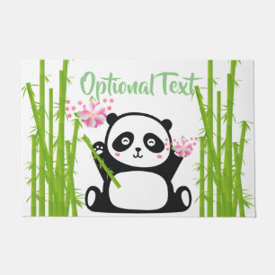 Happy Panda with Bamboo & Cherry Blossom   Doormat