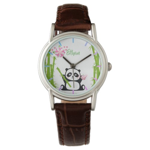 Happy Panda with Bamboo  Cherry Blossom  Watch