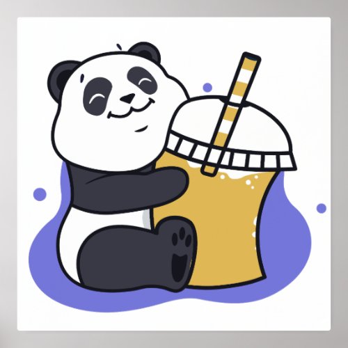 Happy panda with drink design foil prints