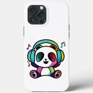 Happy Panda with headphones listening to music. iPhone 13 Pro Max Case
