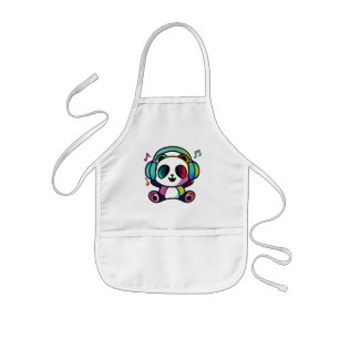 Happy Panda with headphones listening to music. Kids' Apron