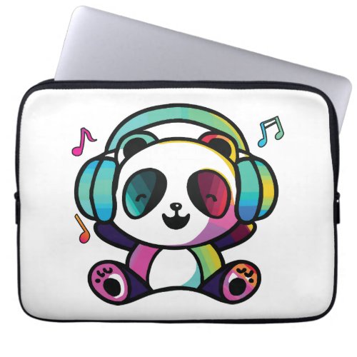 Happy Panda with headphones listening to music  Laptop Sleeve